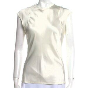 FRAME WHITE SILK RIB T-SHIRT TOP SMALL